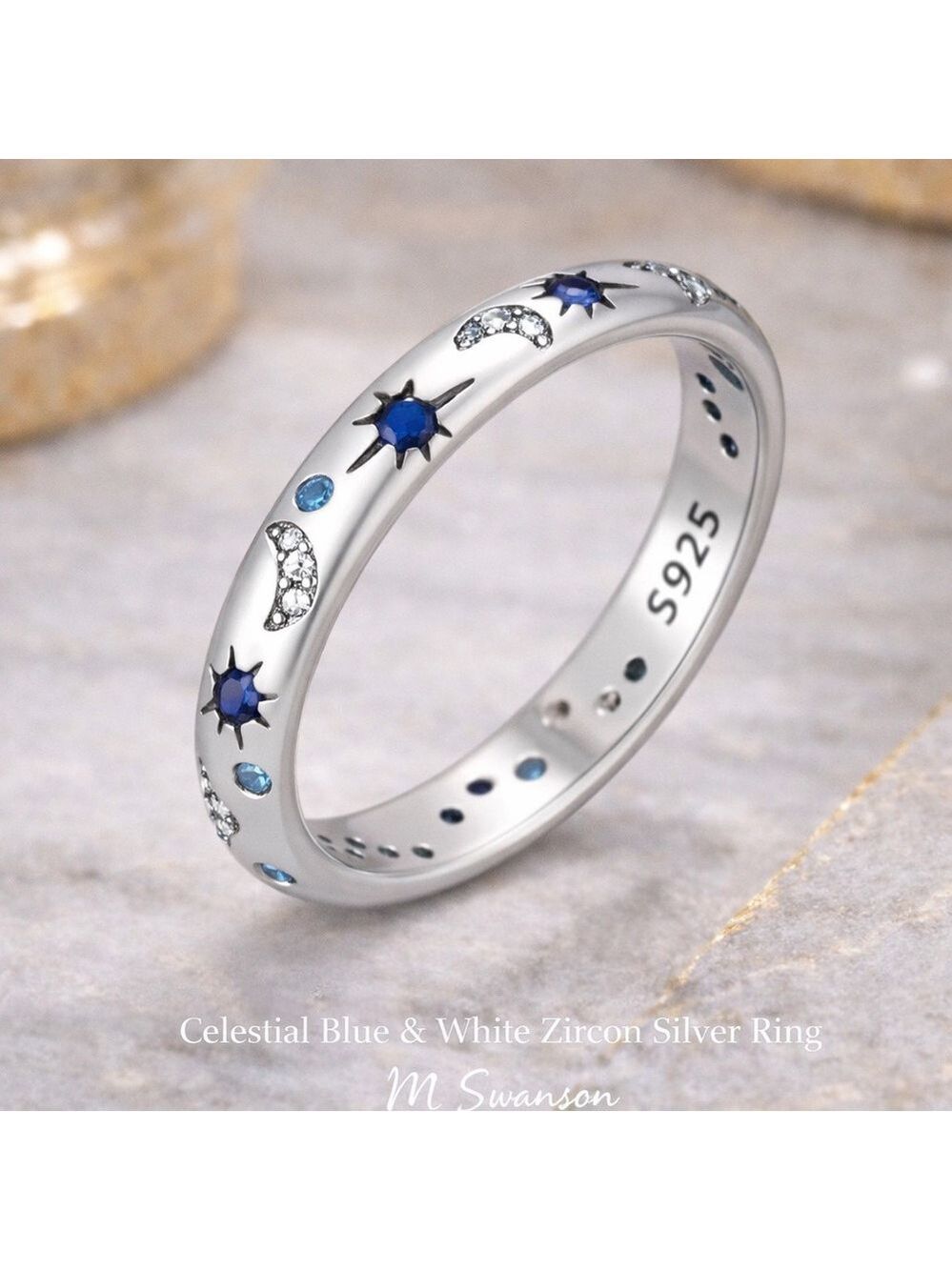 NEW Celestial 925 Sterling Silver Ring Moons Stars Zircon Sizes 6 7 9